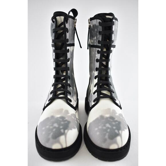 Fendi Black Grey White Tie Dye Canvas Lace Up Tie Logo Combat Biker Boot 38.5 - Picture 6 of 12